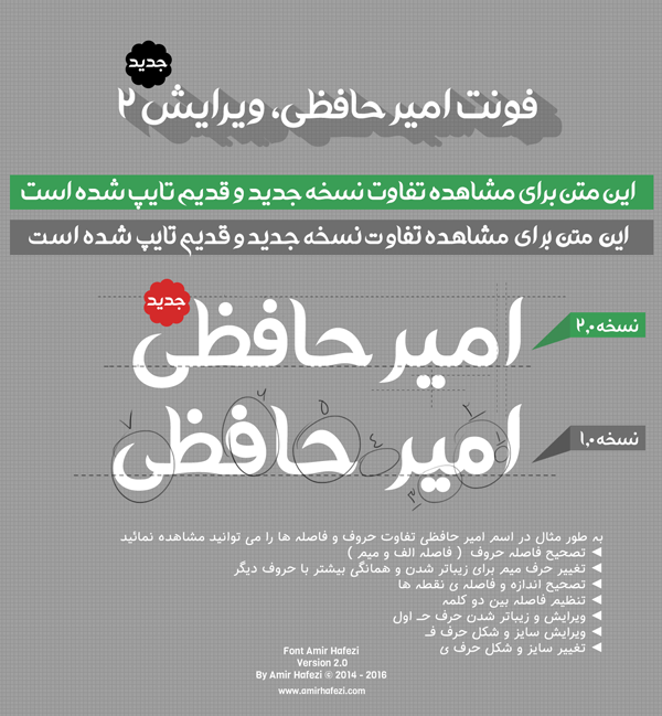 تغیرات فونت فارسی امیرحافظی نسخه 2